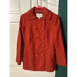 Banana Republic Women's Red Double-Breasted Peacoat Petite S Cotton & Ramie Blen